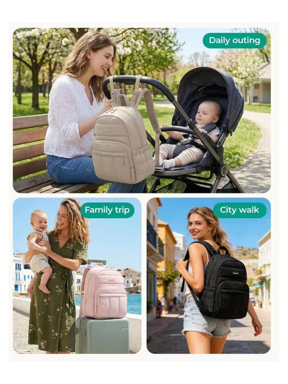 Diaper Bag Backpack Water Resistant 21L with Pad Lightweight